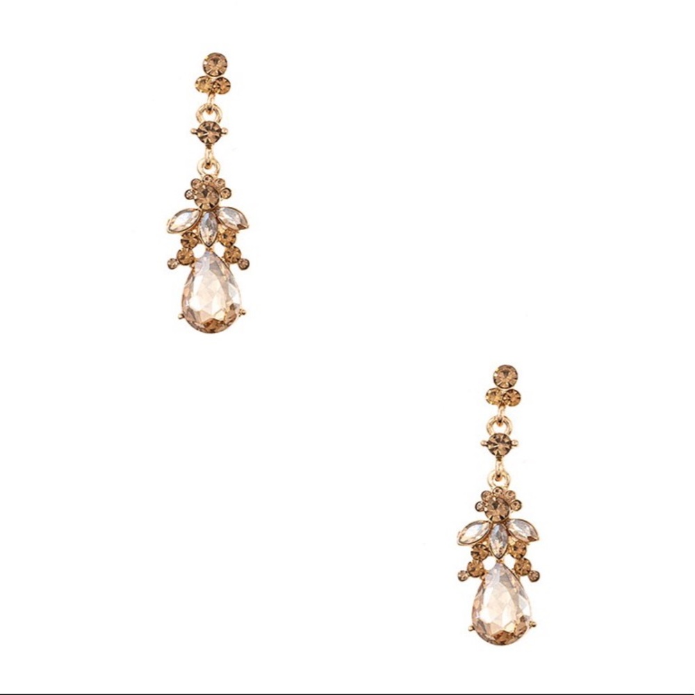 Crystal Gem Earrings Champagne Dangle Jewelry NWT